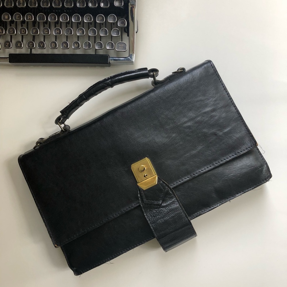 Vintage black leather satchel